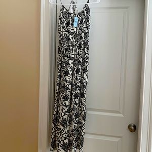 NWT Loft petite black and white maxi dress with T-strap back tie back
